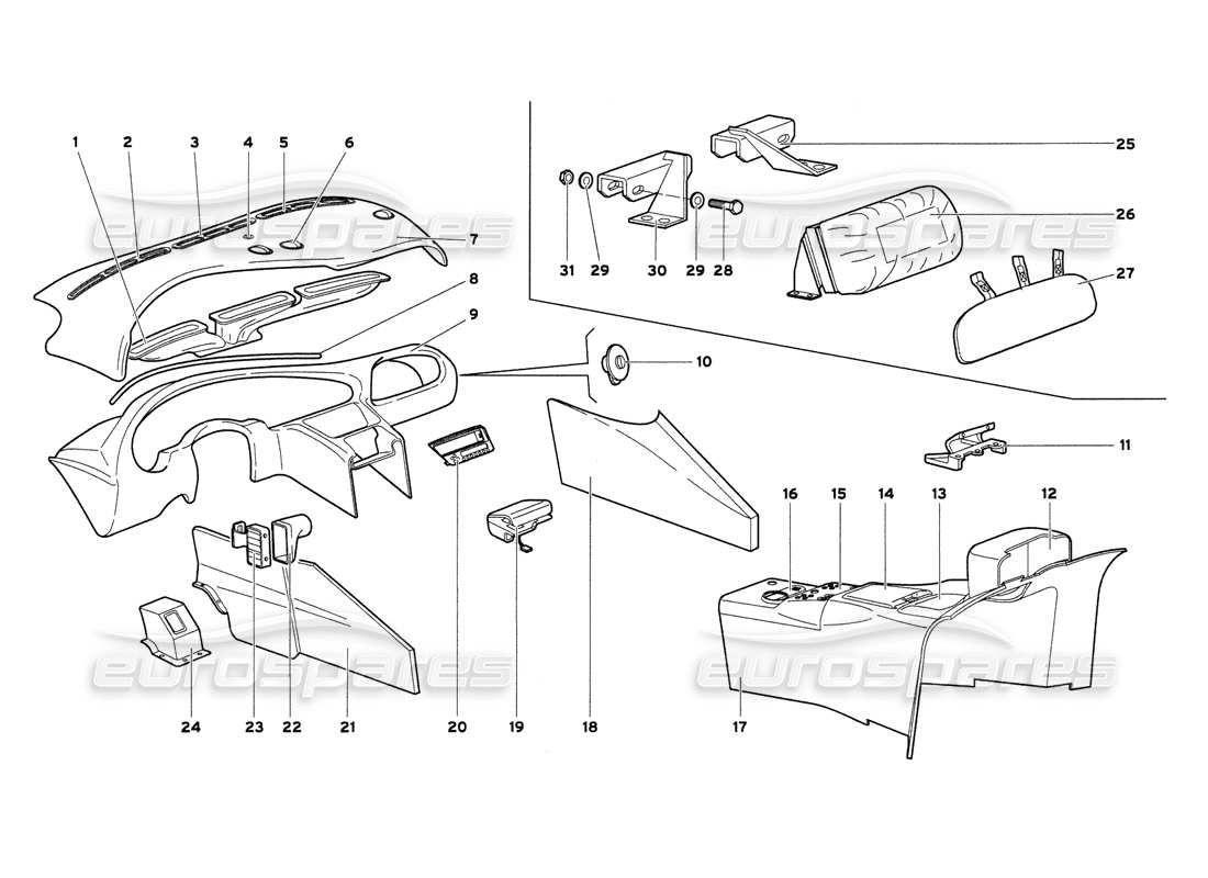 lamborghini diablo 6.0 (2001) diagramma delle parti delle finiture dell'abitacolo