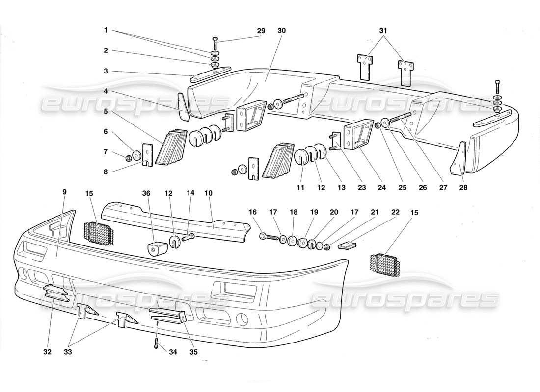 lamborghini diablo roadster (1998) diagramma delle parti del paraurti