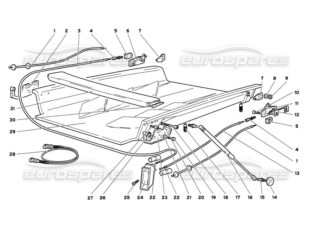 lamborghini diablo 6.0 (2001) diagramma delle parti del cofano motore