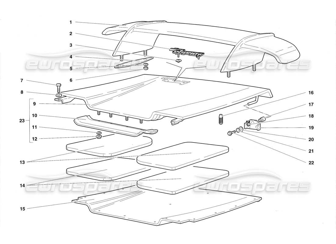 lamborghini diablo roadster (1998) diagramma delle parti del cofano posteriore e delle ali