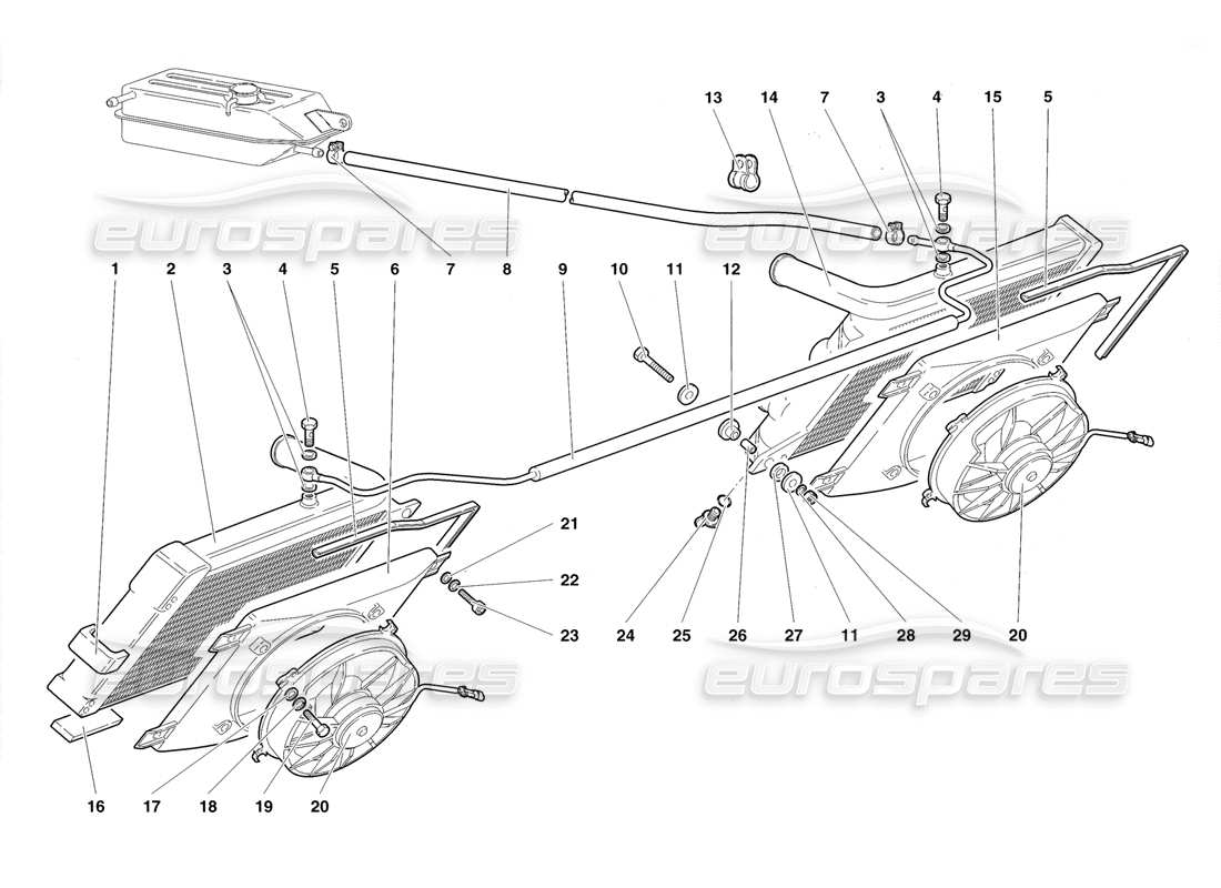 lamborghini diablo roadster (1998) diagramma delle parti di radiatori ed elettroventilatori