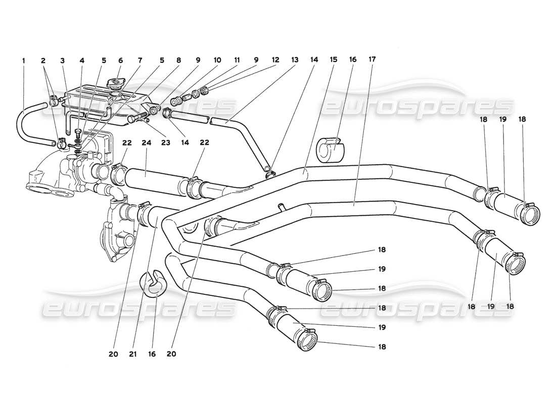 lamborghini diablo 6.0 (2001) sistema di raffreddamento ad acqua diagramma delle parti