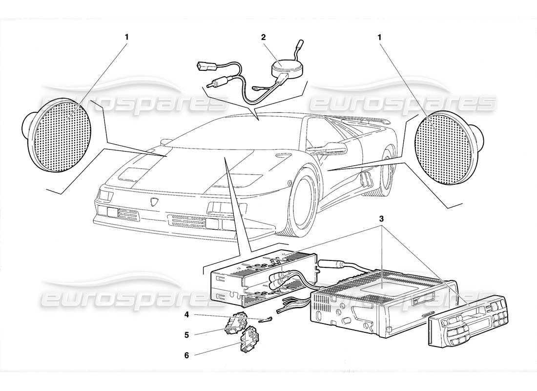 lamborghini diablo se30 (1995) diagramma delle parti dell'apparecchio radio