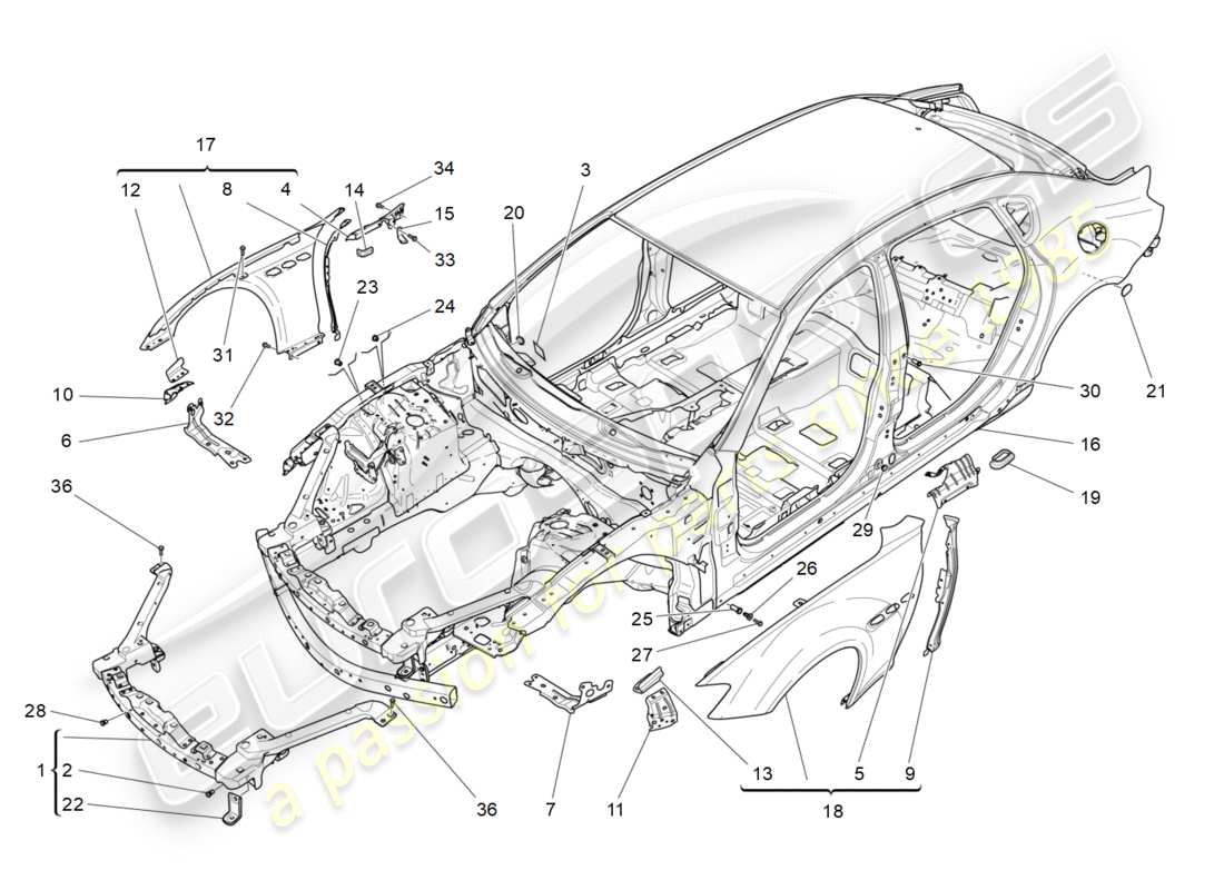 maserati qtp 3.0 tds v6 275hp (2015) schema delle parti della carrozzeria e dei pannelli di rivestimento esterni anteriori
