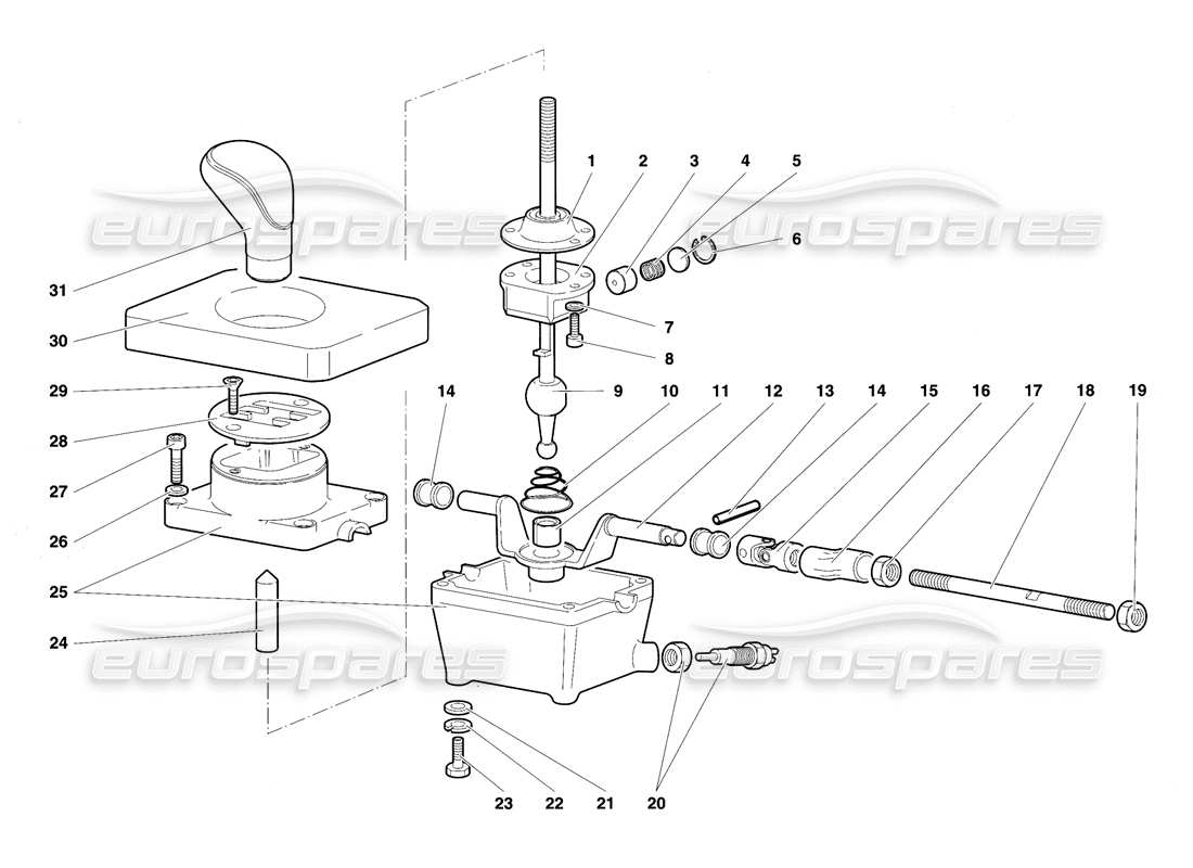 lamborghini diablo se30 (1995) diagramma delle parti della torre di controllo del cambio