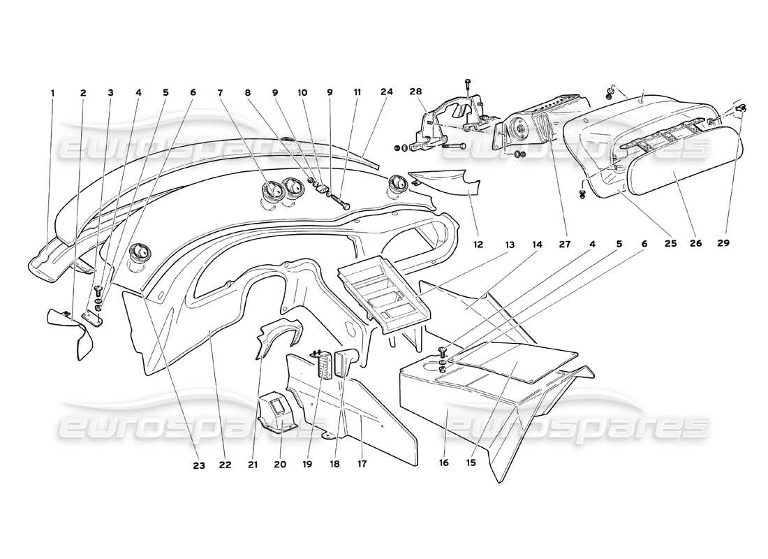 lamborghini diablo sv (1999) diagramma delle parti delle finiture dell'abitacolo