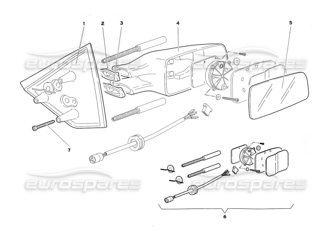 lamborghini diablo sv (1999) schema delle parti degli specchietti retrovisori esterni