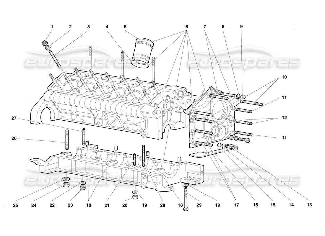 lamborghini diablo sv (1997) basamento e supporto inferiore diagramma delle parti