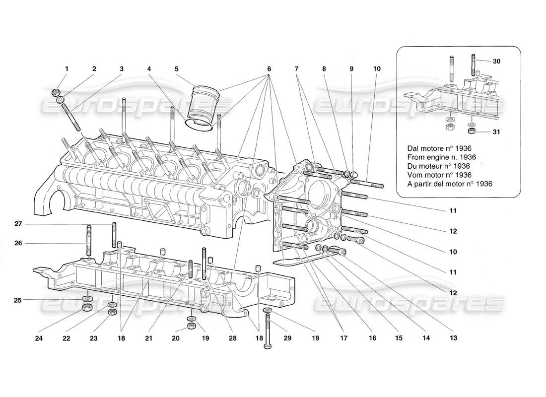 lamborghini diablo roadster (1998) schema del basamento e delle parti di montaggio inferiori