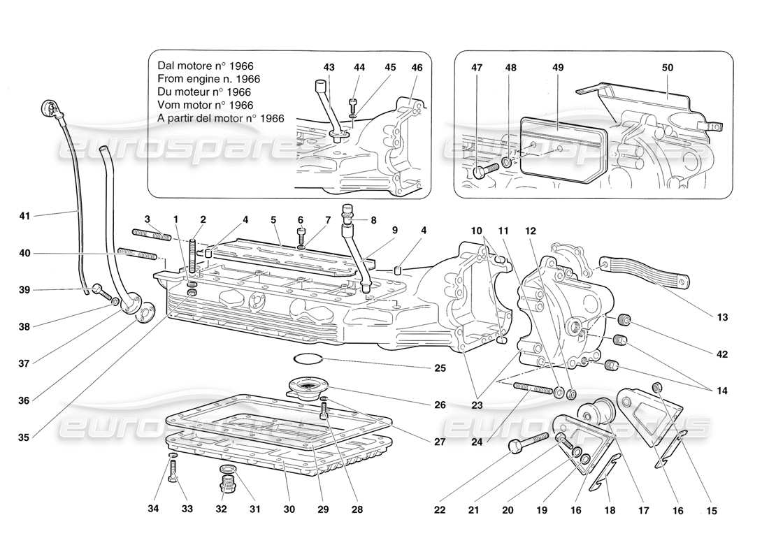 lamborghini diablo roadster (1998) schema delle parti della coppa dell'olio