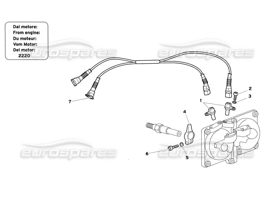 lamborghini diablo sv (1999) diagramma delle parti dei sensori di fase (motore anteriore 2220).