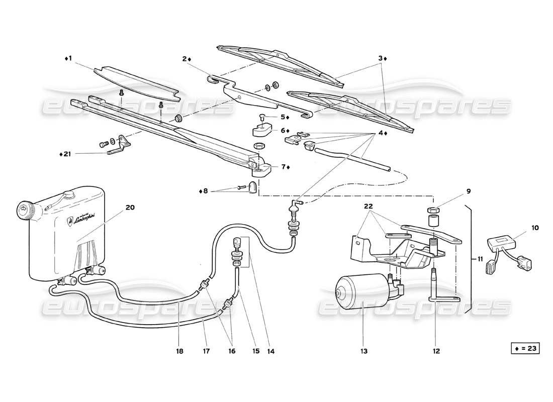lamborghini diablo sv (1999) tergicristallo diagramma delle parti