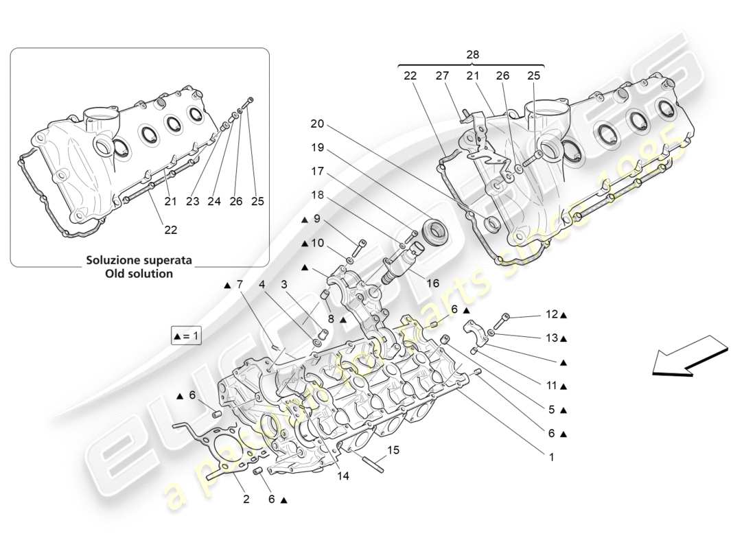 maserati granturismo (2013) diagramma delle parti della testata del cilindro sinistra