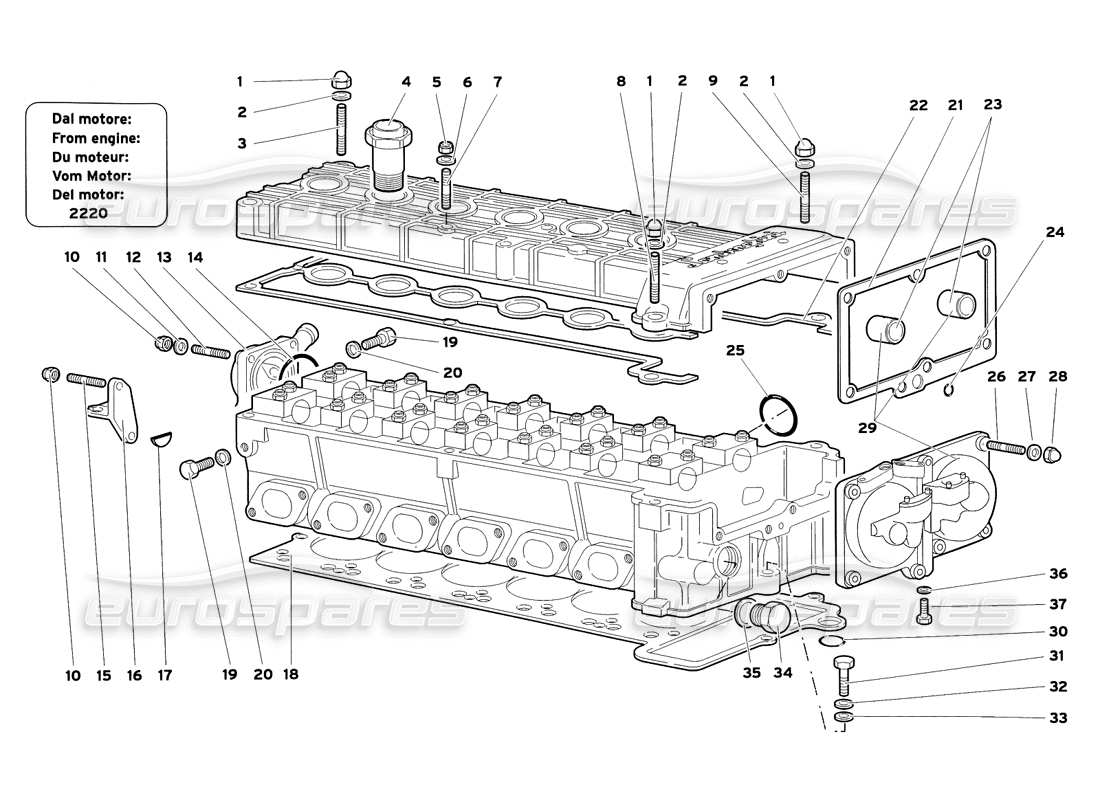 lamborghini diablo sv (1999) accessori per diagramma delle parti della testata destra