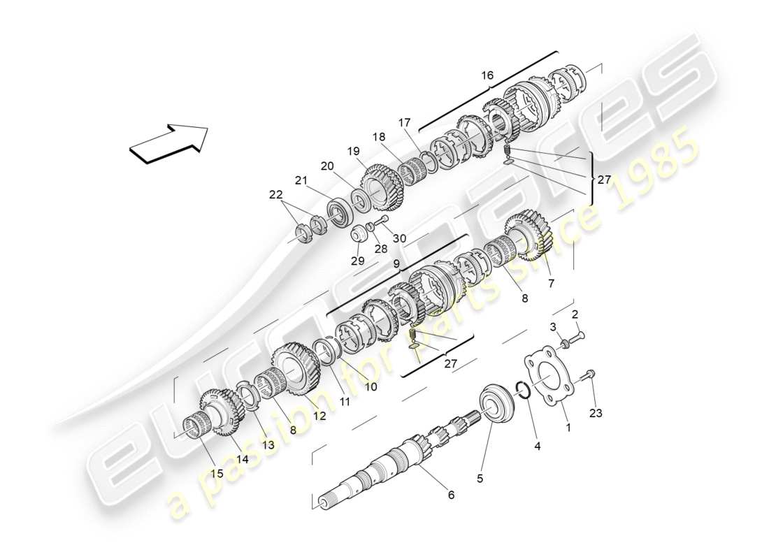 maserati granturismo s (2015) diagramma delle parti degli ingranaggi dell'albero principale