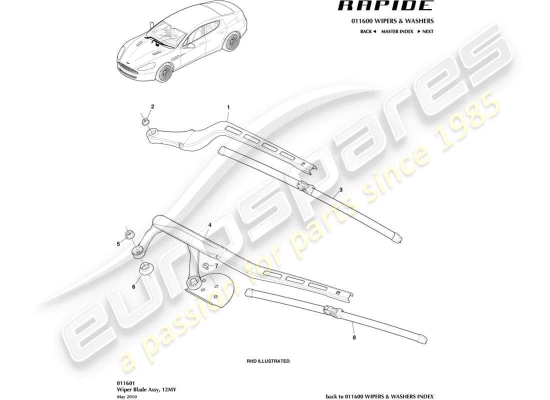 aston martin rapide (2010) gruppo spazzola tergicristallo, 12my diagramma delle parti