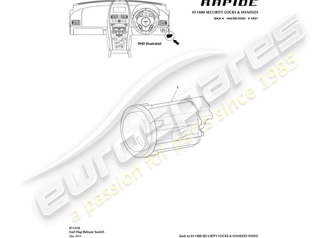 aston martin rapide (2013) interruttore di rilascio del bocchettone di rifornimento del carburante diagramma delle parti