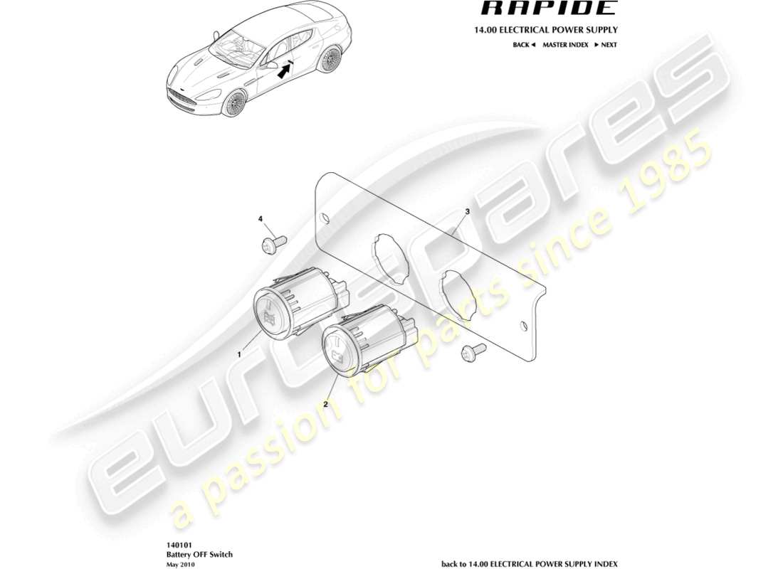 aston martin rapide (2014) interruttore di spegnimento della batteria diagramma delle parti