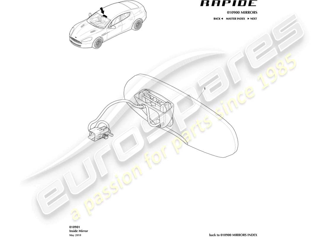 aston martin rapide (2010) specchio interno diagramma delle parti