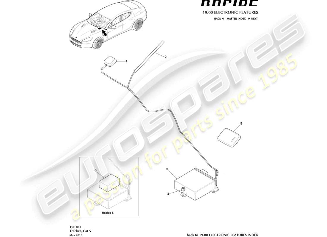 aston martin rapide (2010) localizzatore cat 5 diagramma delle parti