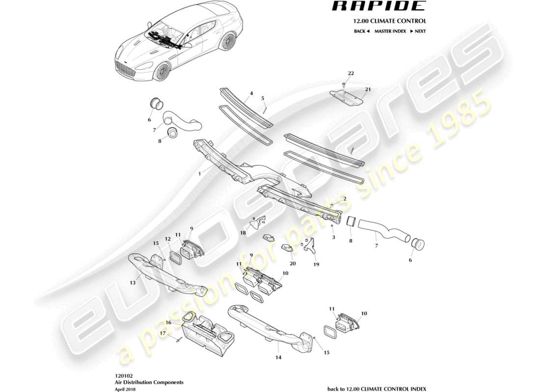 aston martin rapide (2017) diagramma delle parti dei componenti di distribuzione dell'aria