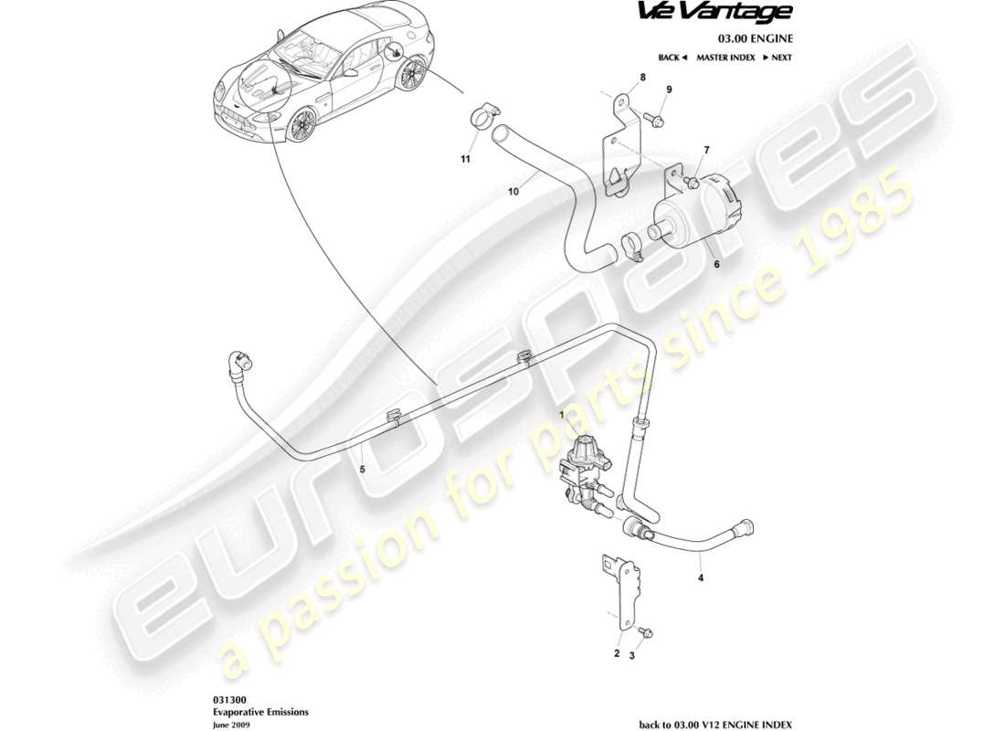 aston martin v12 vantage (2010) diagramma delle parti delle emissioni evaporative