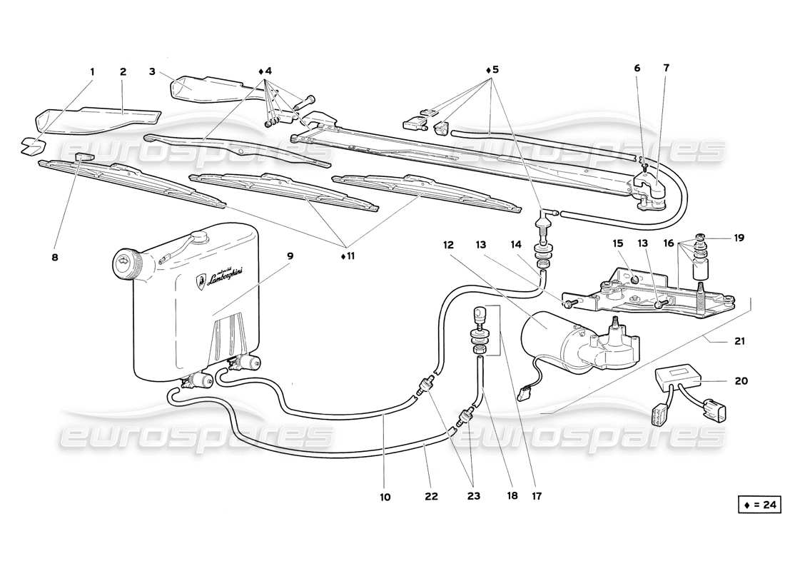 lamborghini diablo sv (1999) tergicristallo diagramma delle parti