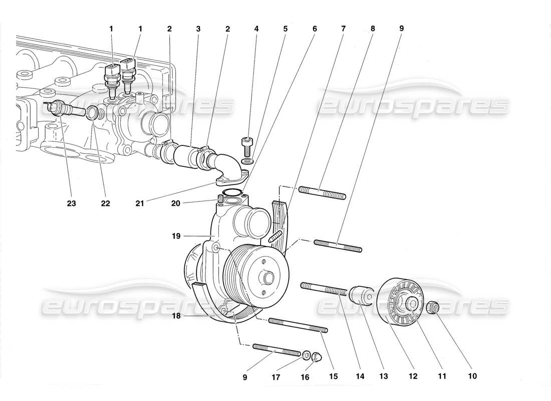 lamborghini diablo roadster (1998) schema delle parti della pompa dell'acqua