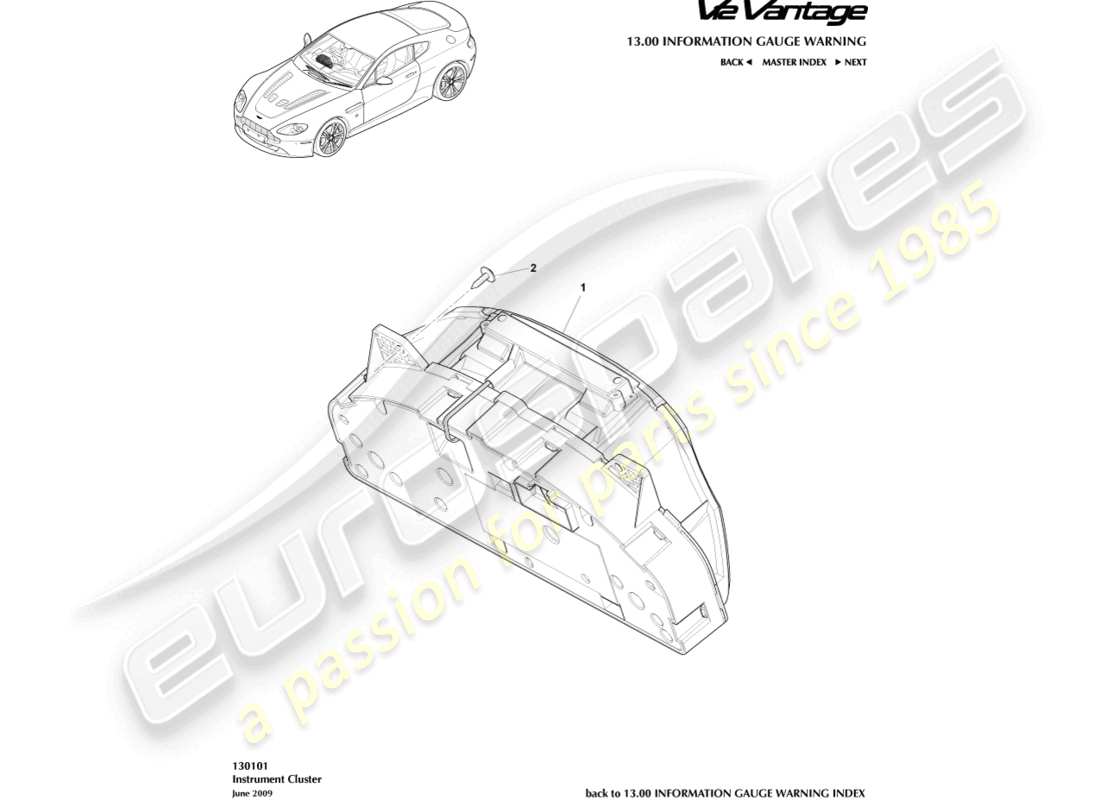 aston martin v12 vantage (2010) diagramma delle parti quadro strumenti