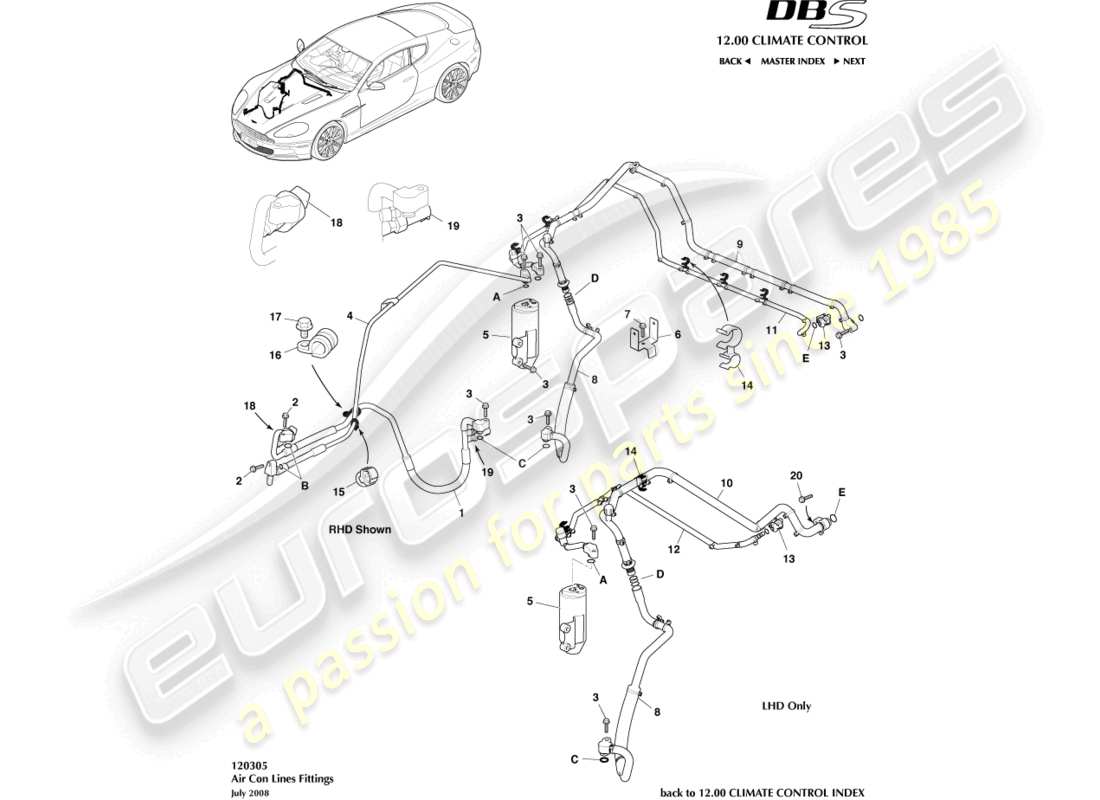 aston martin dbs (2010) klimaanlagenleitungen teilediagramm