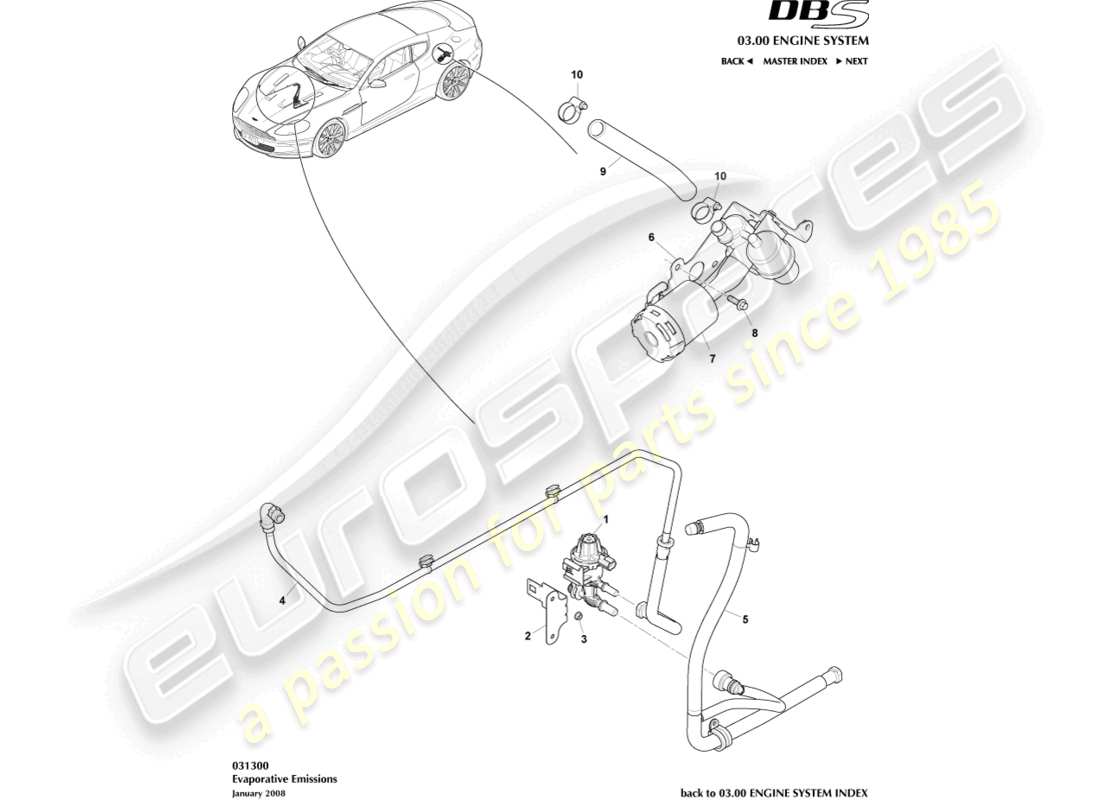 aston martin dbs (2008) emissioni evaporative diagramma delle parti