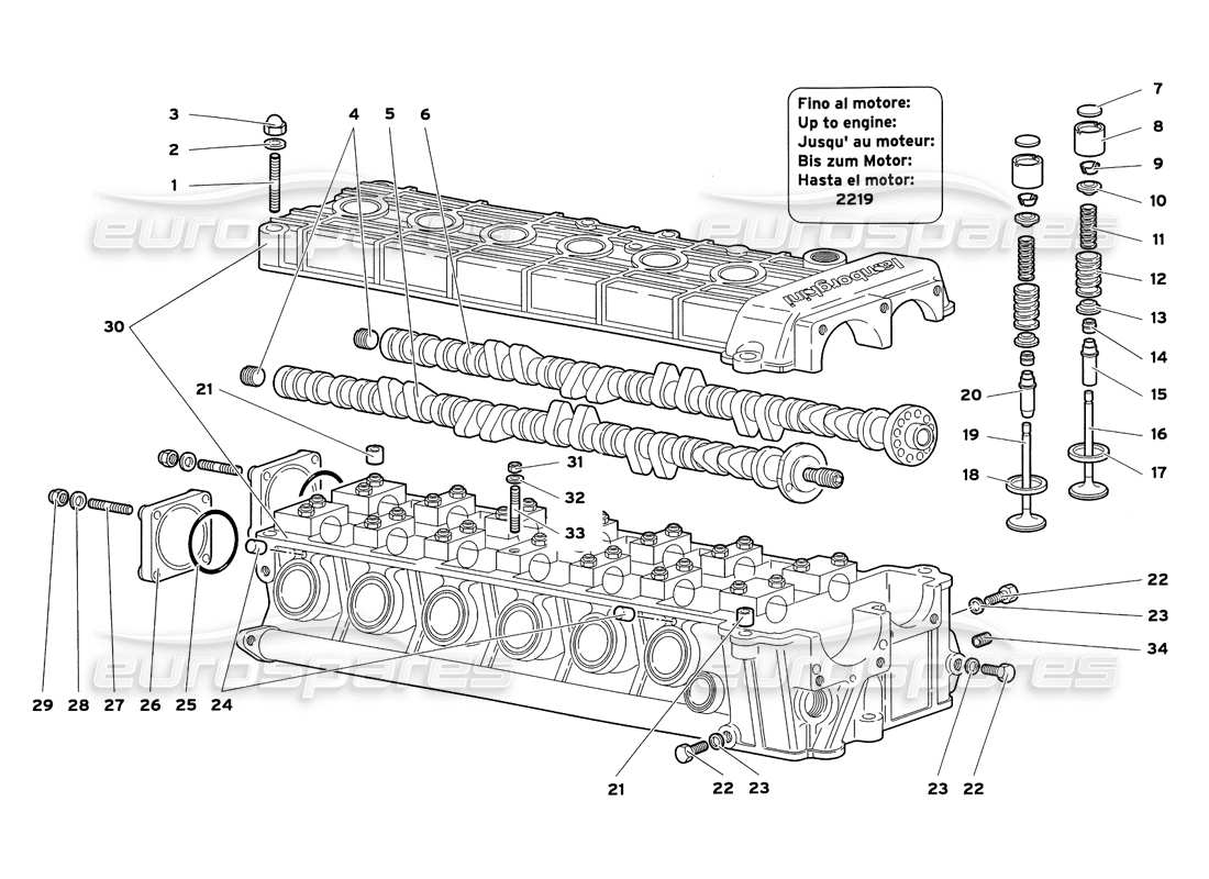 lamborghini diablo sv (1999) testata sinistra diagramma delle parti