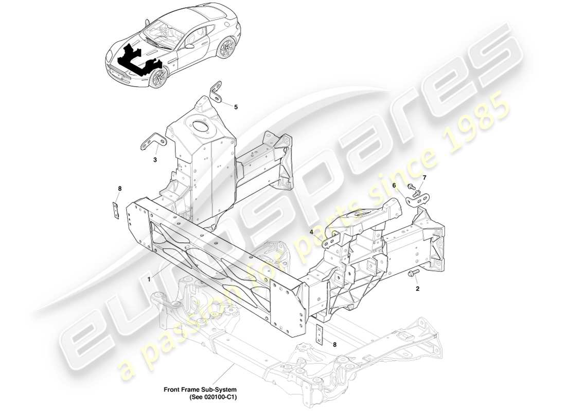 aston martin v8 vantage (2007) diagramma delle parti della struttura anteriore