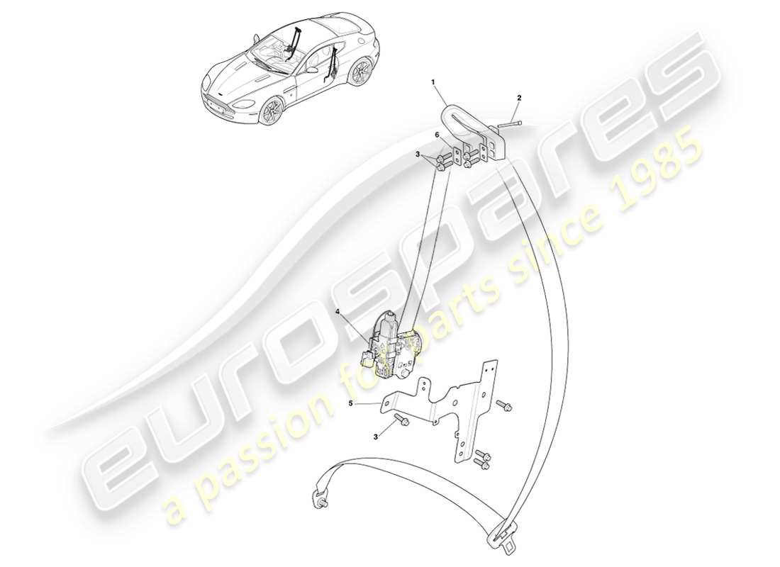 aston martin v8 vantage (2007) diagramma delle parti delle cinture di sicurezza anteriori