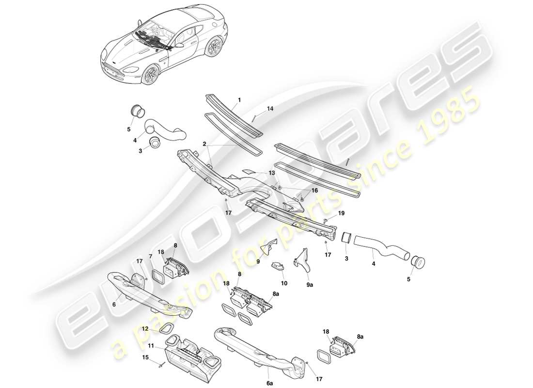 aston martin v8 vantage (2007) diagramma delle parti dei componenti di distribuzione dell'aria