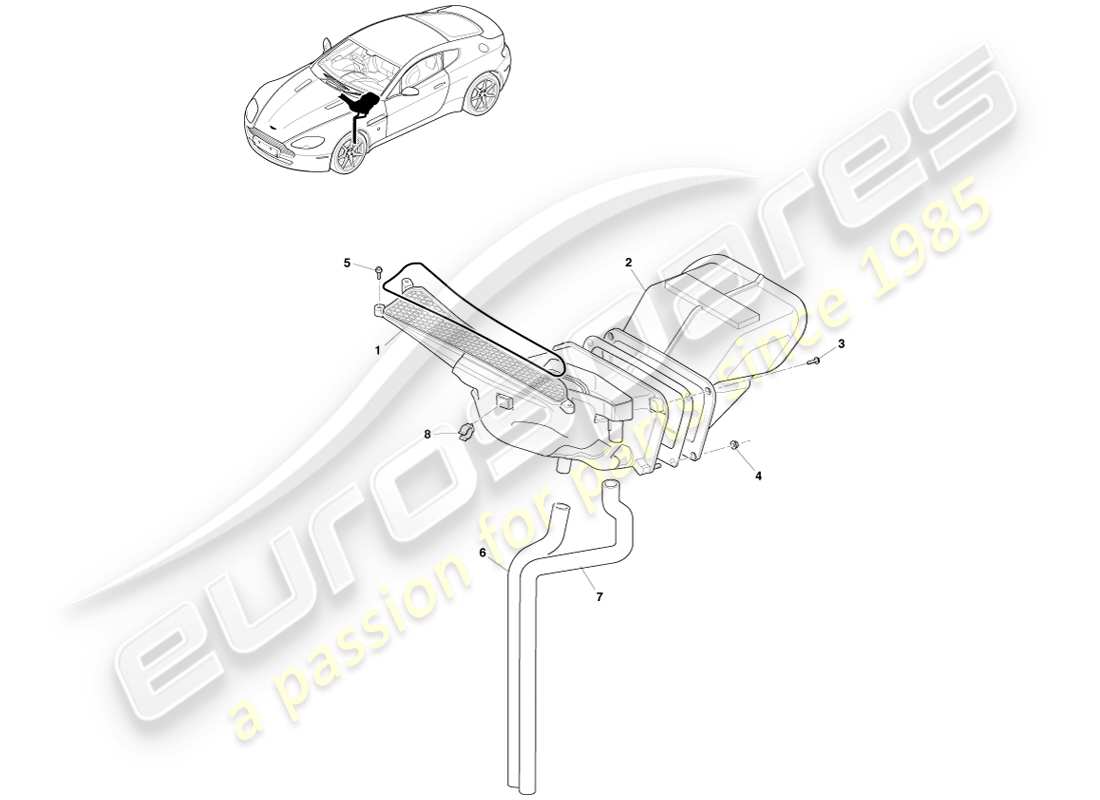 aston martin v8 vantage (2007) diagramma delle parti dei condotti di aspirazione dell'aria