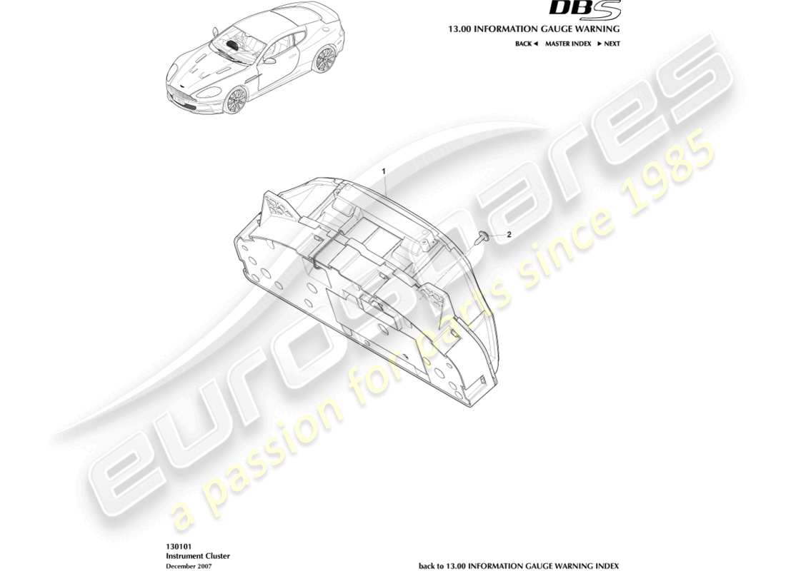 aston martin dbs (2010) strumentazione diagramma delle parti