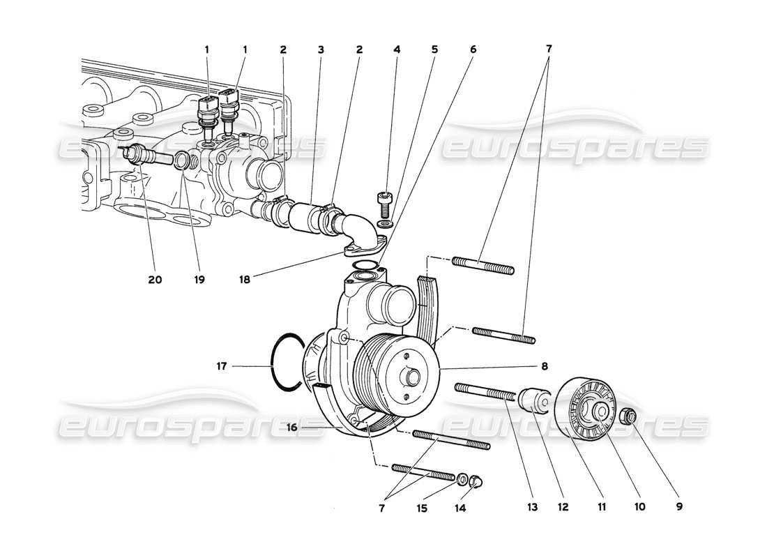 lamborghini diablo 6.0 (2001) schema delle parti della pompa dell'acqua