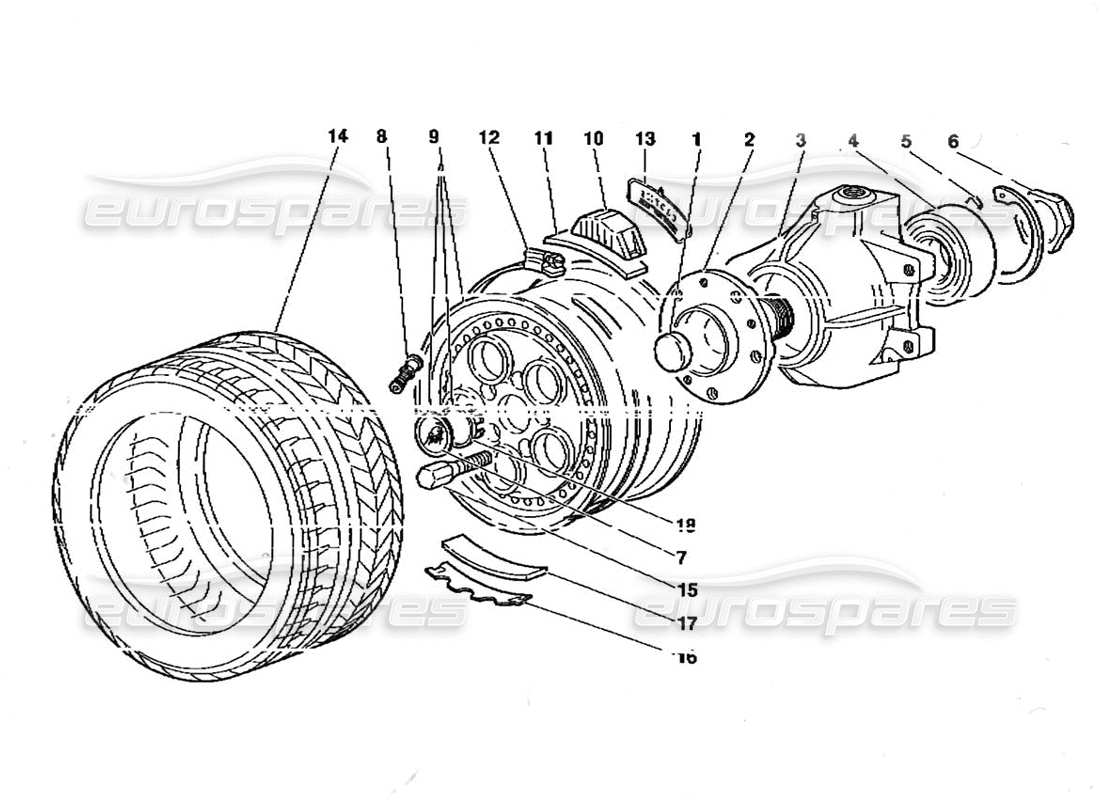 lamborghini diablo (1991) schema delle parti della ruota anteriore e del supporto del mozzo