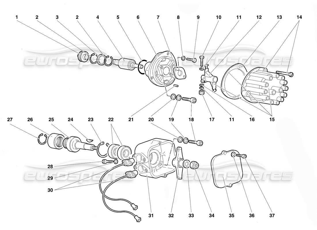 lamborghini diablo se30 (1995) diagramma delle parti del distributore di accensione e dei sensori di fase