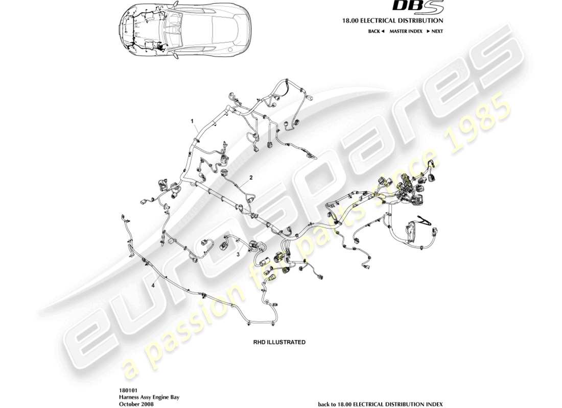 aston martin dbs (2009) diagramma delle parti del cablaggio del motore