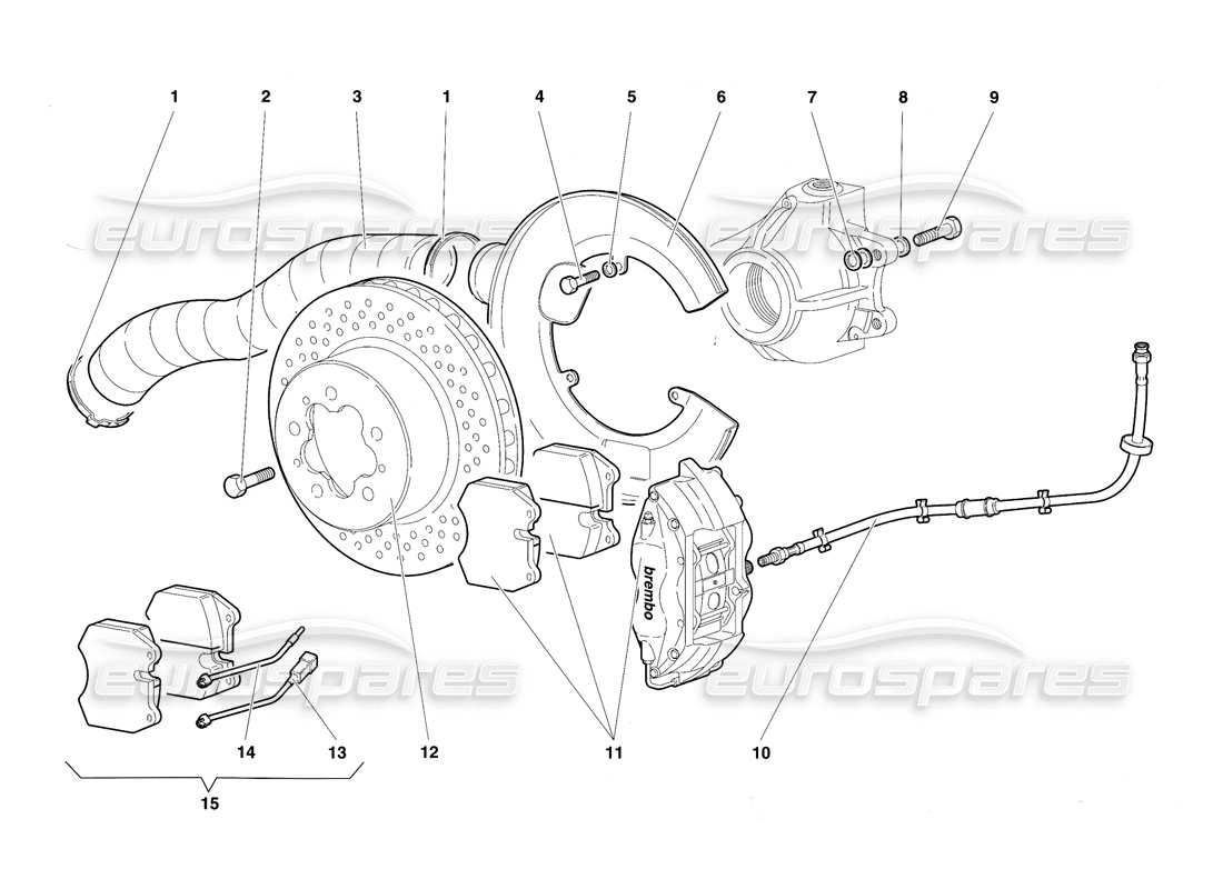 lamborghini diablo sv (1997) freni anteriori diagramma delle parti