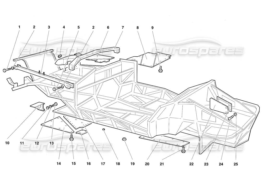 lamborghini diablo sv (1997) diagramma delle parti degli elementi del telaio