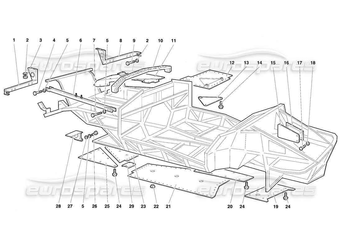 lamborghini diablo se30 (1995) diagramma delle parti degli elementi del telaio