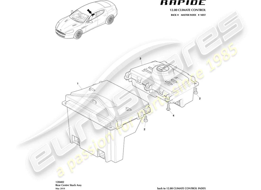 aston martin rapide (2014) hvac-steuerung hinten teilediagramm