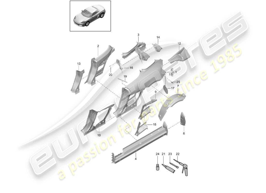 un diagramma delle parti dal catalogo delle parti porsche 2020 (718 boxster)