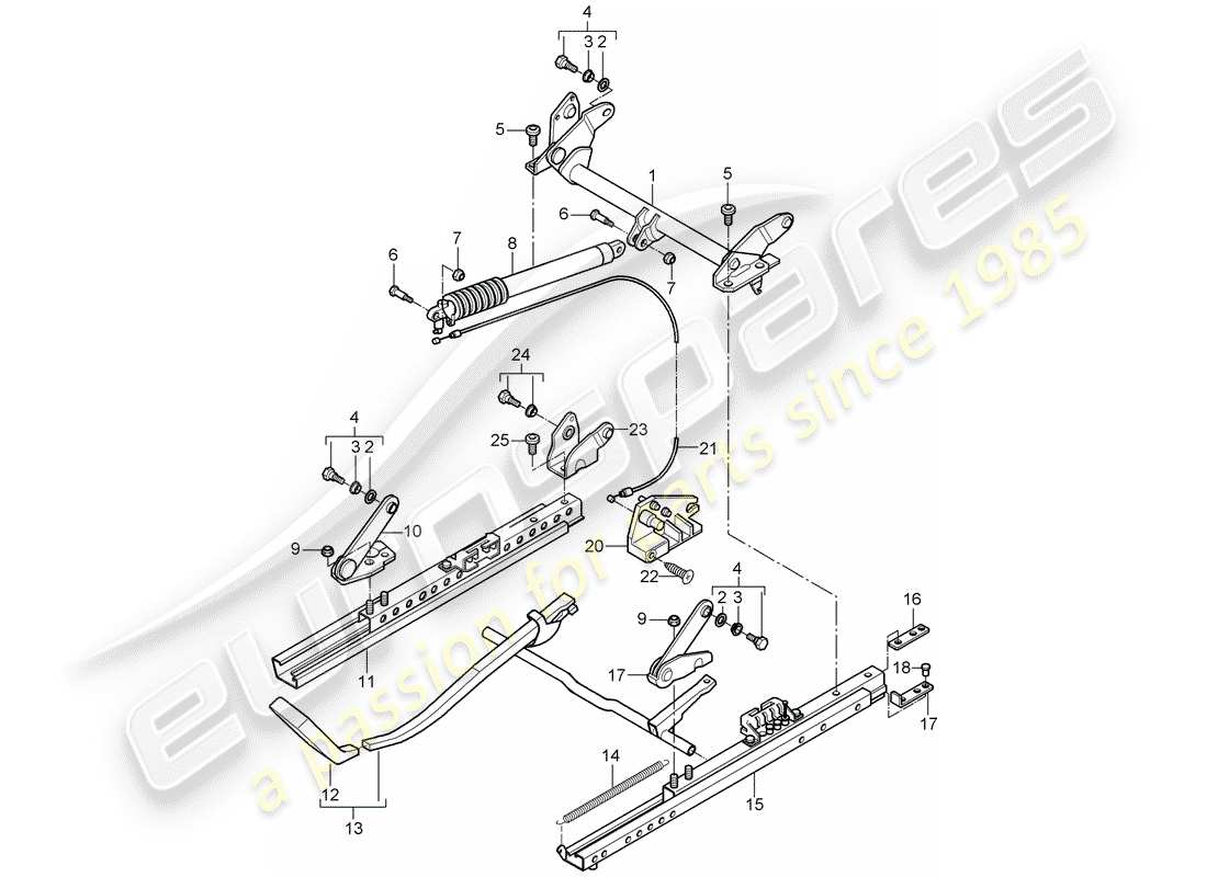 porsche 2003 (986 boxster) telaio del sedile - sedile standard - per veicoli con altezza del sedile - regolazione schema particolare