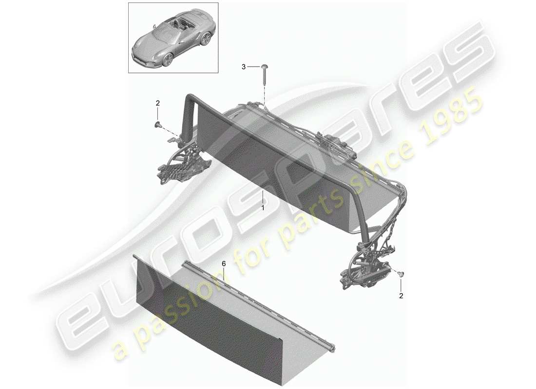 porsche 2016 (991-1 turbo) schema delle parti del parabrezza