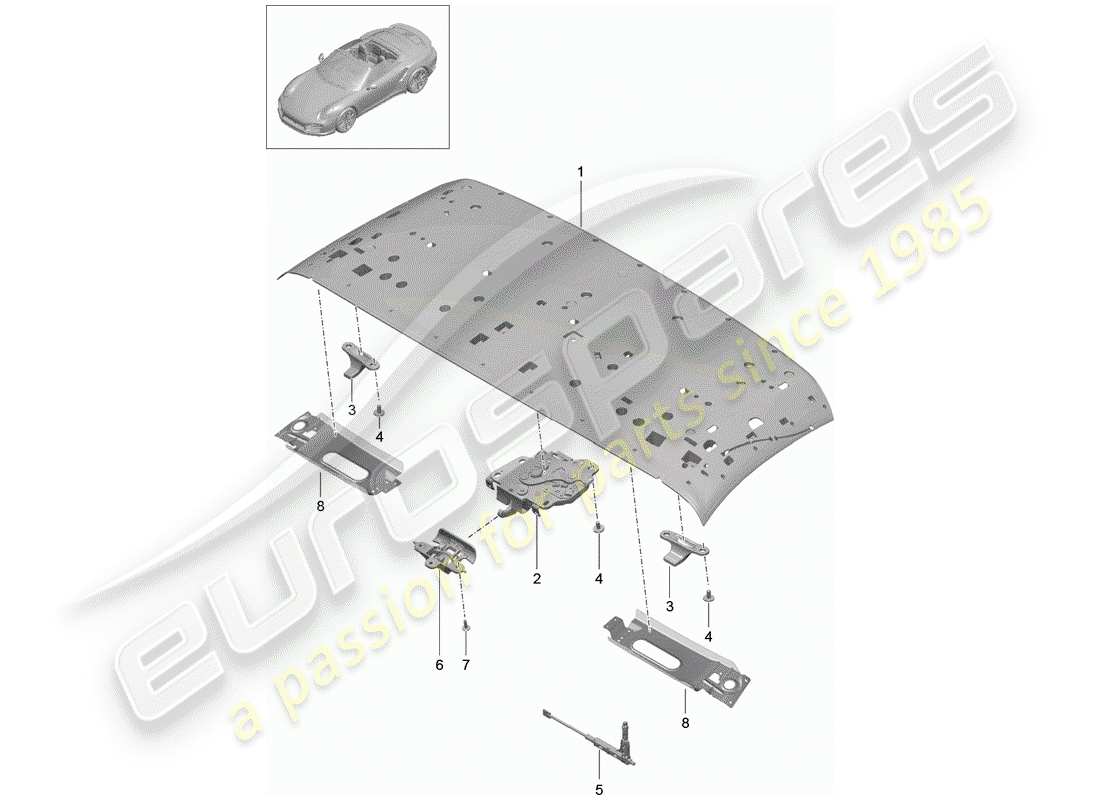 porsche 2015 (991-1 turbo) telaio superiore diagramma delle parti