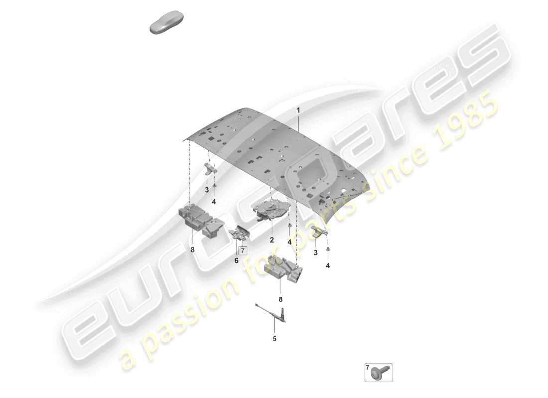 porsche 2019 (992-1) telaio superiore telaio anteriore del tetto copertura del tetto diagramma delle parti